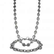 Stainless Steel Coffee Bean Necklace  - Bracelet Set 10mm